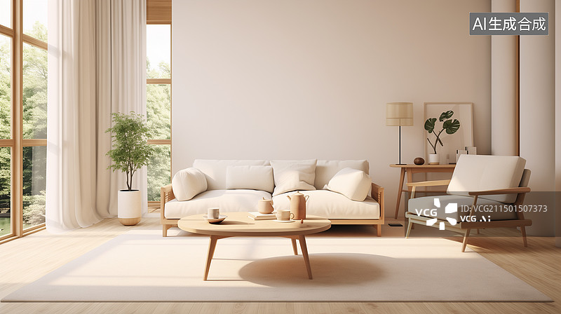【AI数字艺术】现代极简日系原木家居客厅图片素材