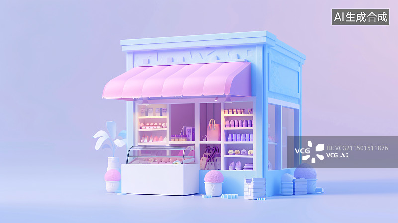 【AI数字艺术】商业街商店概念插画图片素材
