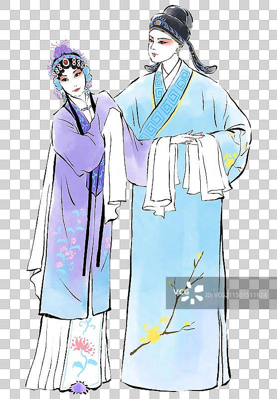 中国风水墨画浪漫爱情才子佳人故事戏曲人物插画元素图片素材