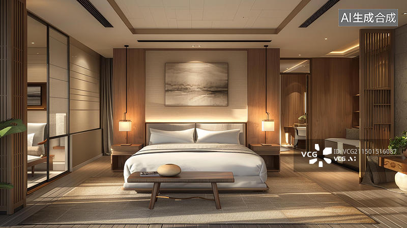 【AI数字艺术】日式简约卧室图片素材