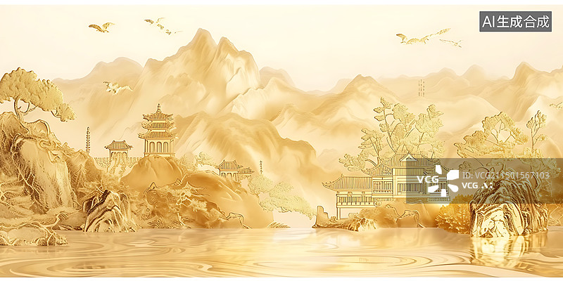 【AI数字艺术】国风山水插画图片素材