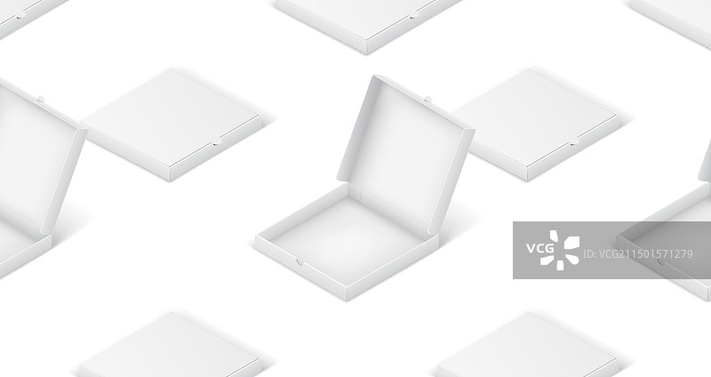 白色背景上的披萨盒等距图案样机图片素材