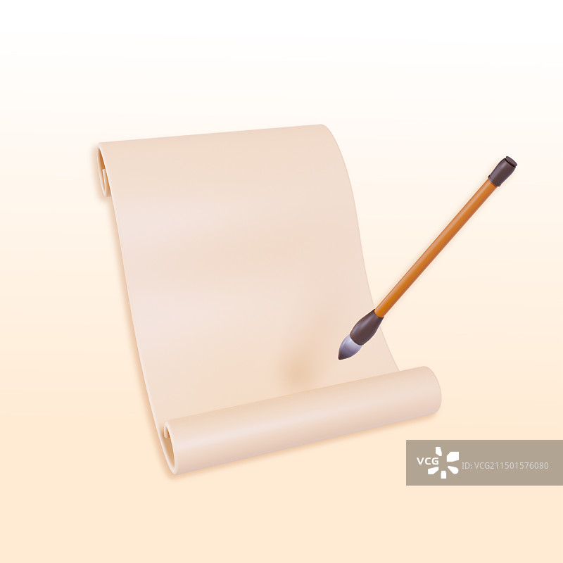 3D立体渲染的空白纸张毛笔书法纸张插画图片素材