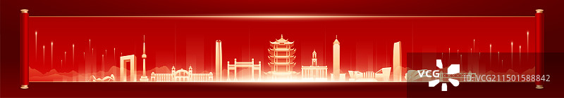 武汉城市黄鹤楼卷轴画卷插画图片素材