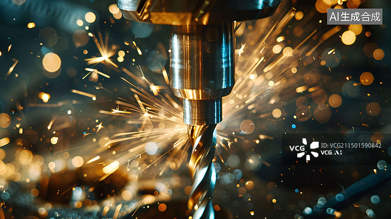 【AI数字艺术】金属钻头工业钻床钢坯打孔金属加工行业背景图片素材