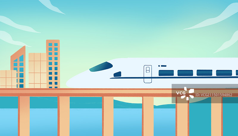 和谐号高铁运输旅游扁平风插画图片素材