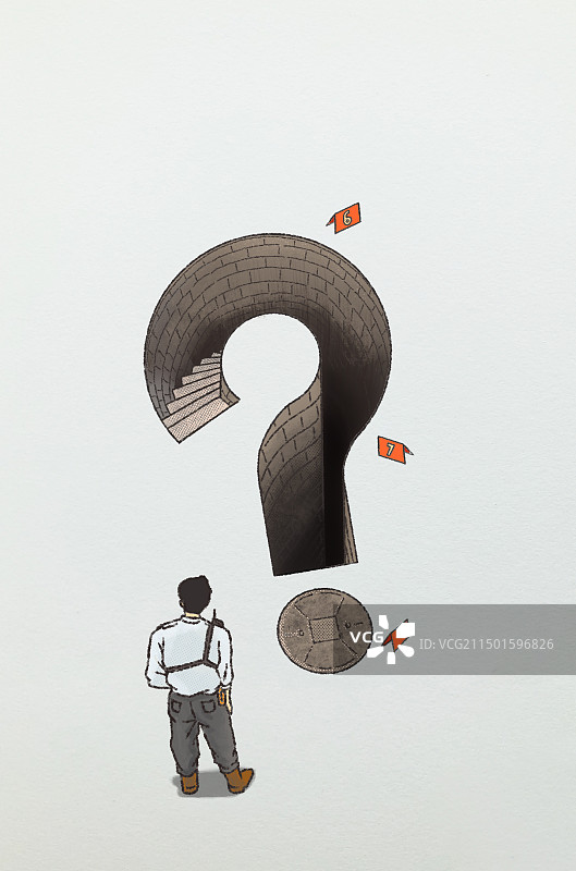 警察侦探站在问号秘密地下暗道隐藏的凶杀案件图片素材