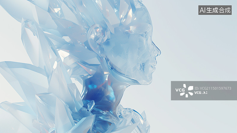 【AI数字艺术】科幻奇幻白色晶体冰雕女模特3D立体插画图片素材