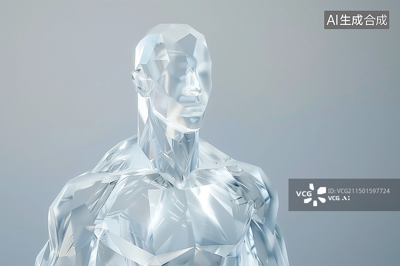 【AI数字艺术】科幻奇幻白色晶体冰雕有肌肉的男性模特3D立体插画图片素材