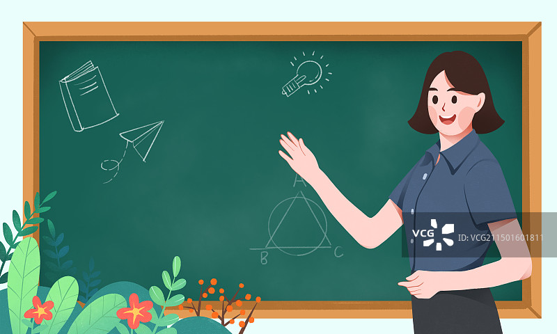 正在上课的老师教师节开学季黑白讲解上课人物扁平风插画图片素材