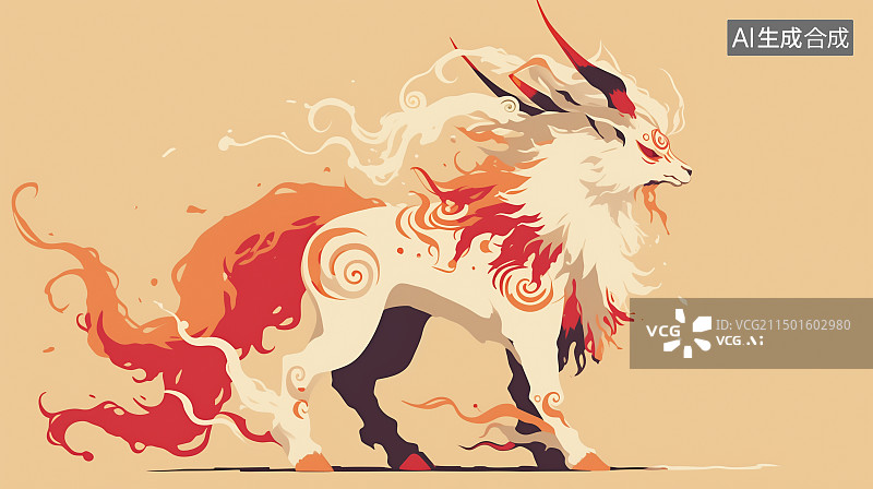 【AI数字艺术】麒麟插画，中国传统神话传说文化山海经国风国潮新中式扁平极简图片素材