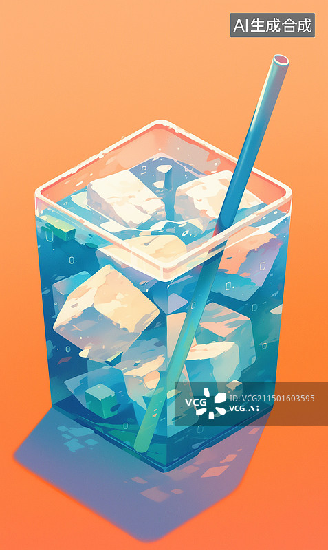【AI数字艺术】方形玻璃杯饮料图片素材