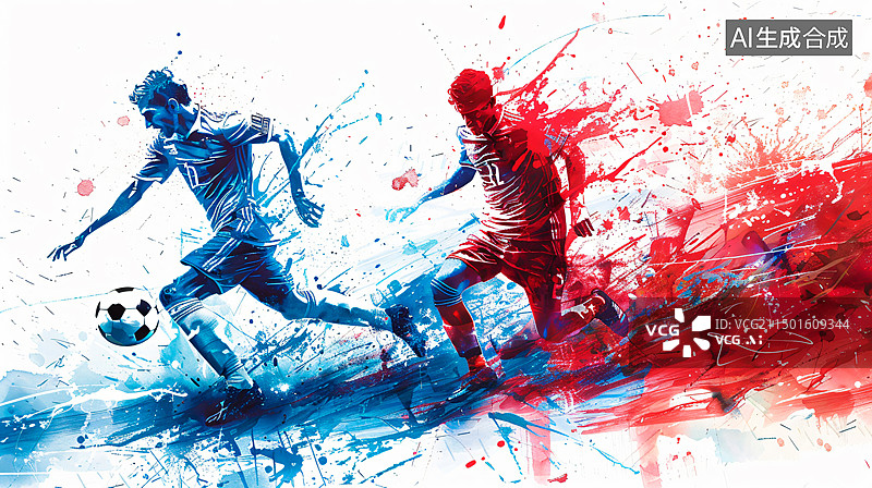 【AI数字艺术】足球比赛水彩剪影图片素材