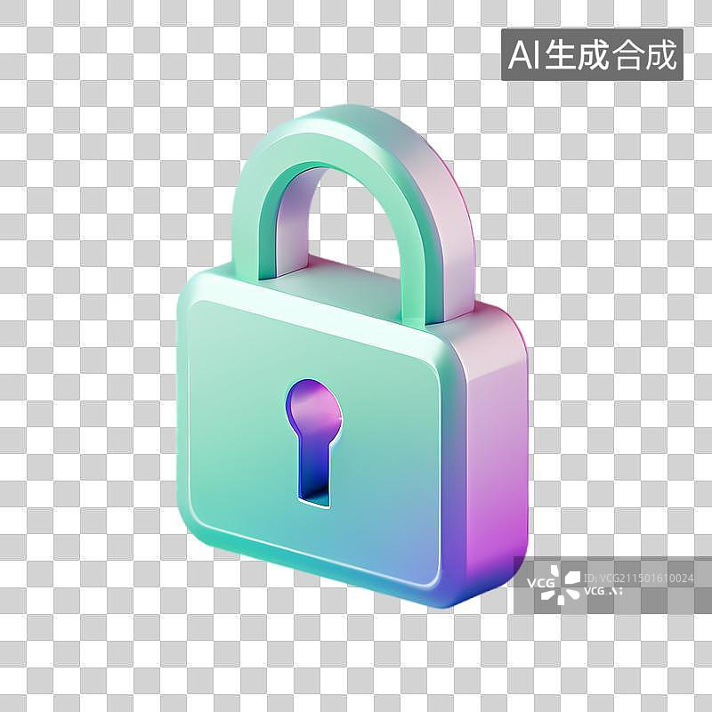 【AI数字艺术】3D渲染安全锁图标图片素材