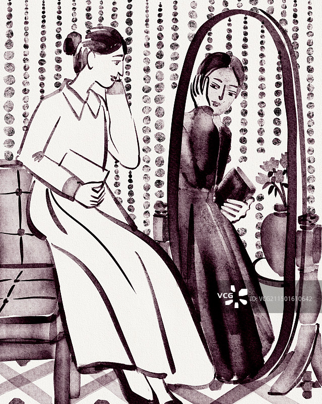 照镜子的女人图片素材