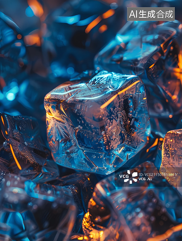 【AI数字艺术】夏日清凉冰块特写图片素材