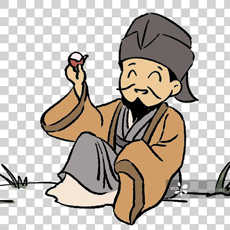 苏轼吃荔枝手绘插画免扣元素图片素材