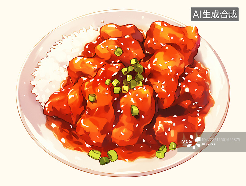 【AI数字艺术】糖醋里脊盖饭图片素材