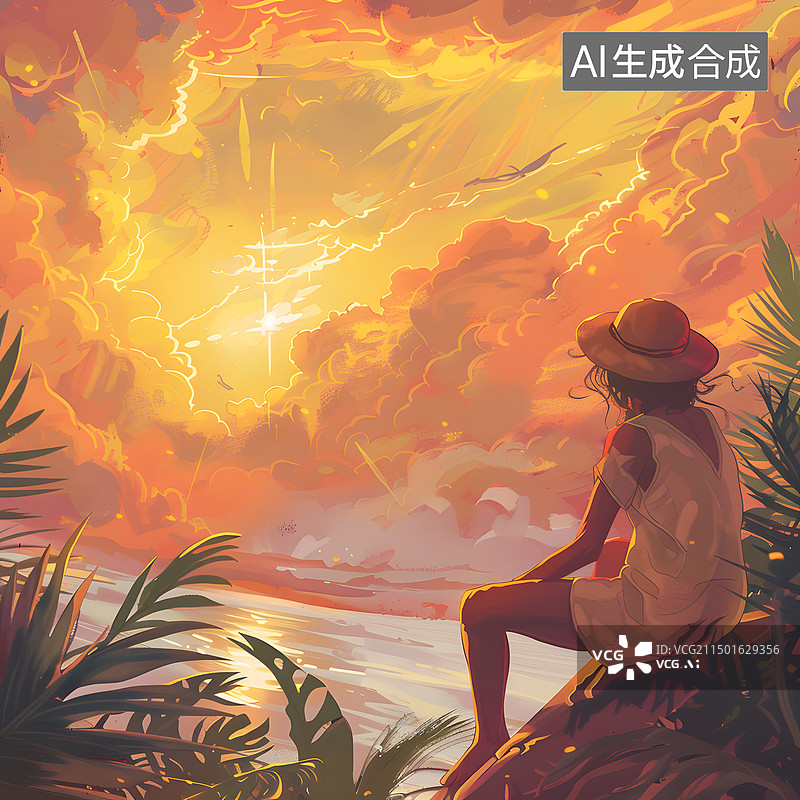 【AI数字艺术】静谧黄昏，沉思之境图片素材