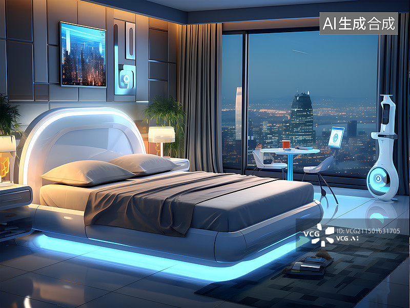 【AI数字艺术】高档豪华智能家居互联空间客厅厨房餐厅卧室效果图图片素材