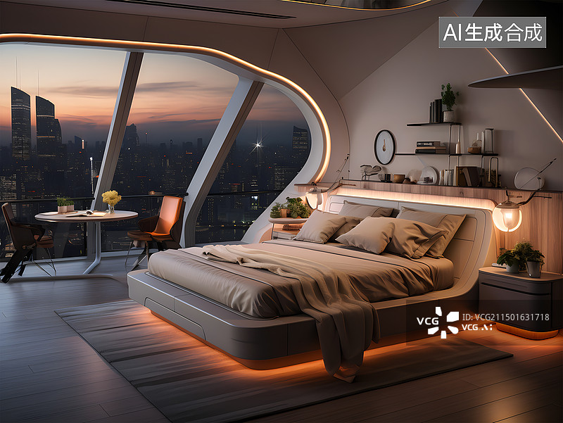 【AI数字艺术】高档豪华智能家居互联空间客厅厨房餐厅卧室效果图图片素材