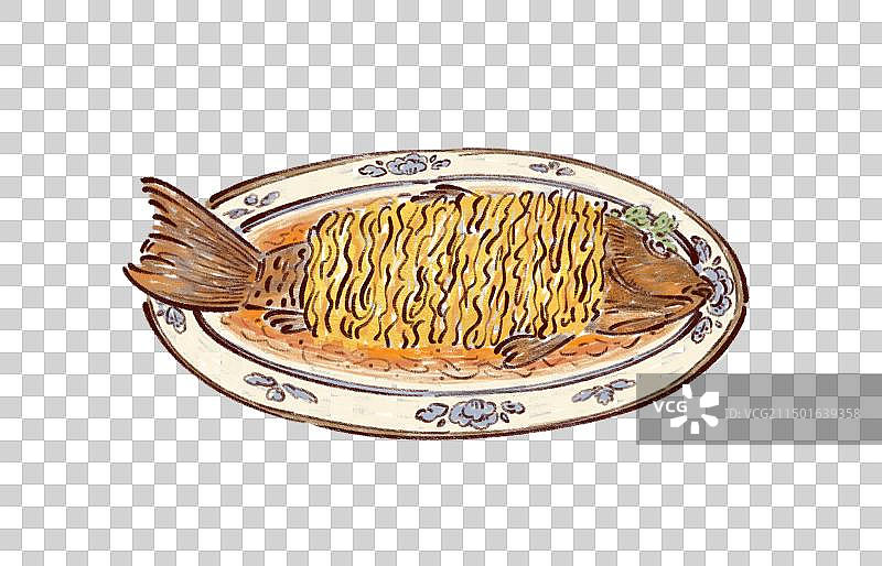 手绘河南特色美食鲤鱼焙面豫菜插画图片素材