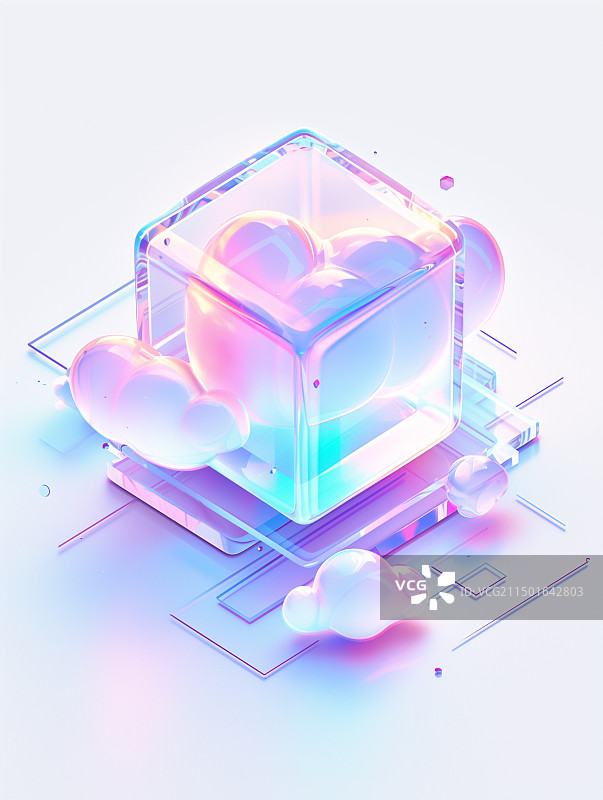 【AI数字艺术】渐变水晶立方体图片素材