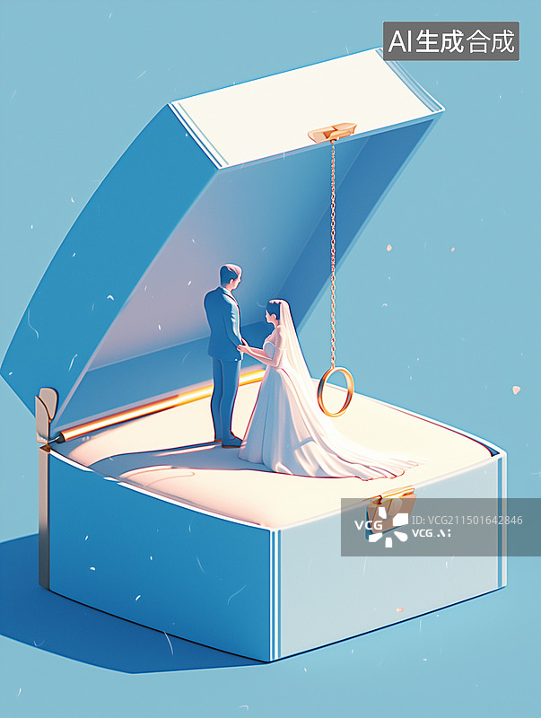 【AI数字艺术】戒指盒里的新郎新娘图片素材
