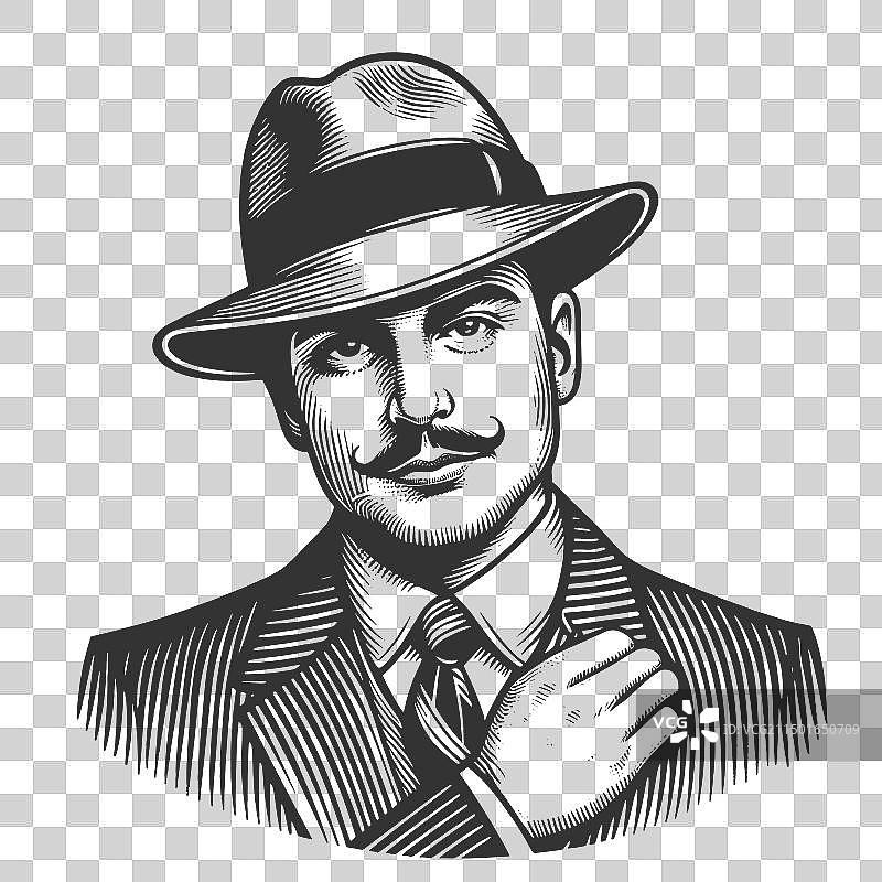 西装革履的黑手党绅士素描图片素材