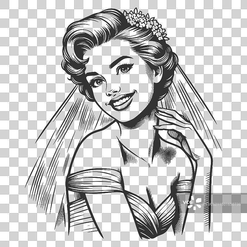 复古新娘肖像草图图片素材