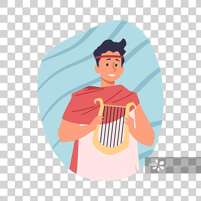 快乐的古代七弦琴演奏者图片素材