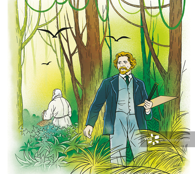 彩色插画 画家列宾 油画 俄国 现实主义 模特 托尔斯泰 画画 画家 手绘图片素材