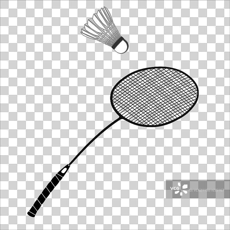 扁平风黑色羽毛球拍和羽毛球图片素材