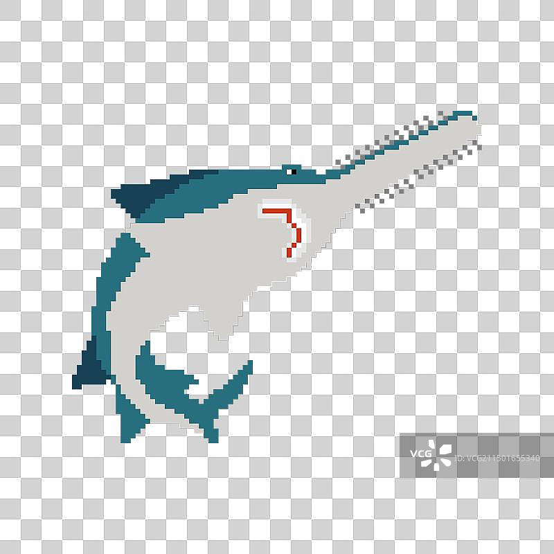 锯鳐像素艺术：8比特海洋掠食者图片素材