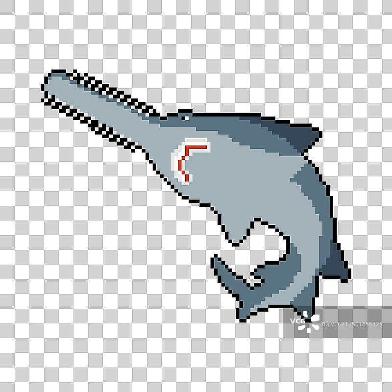 锯鳐像素艺术：8比特海洋掠食者图片素材