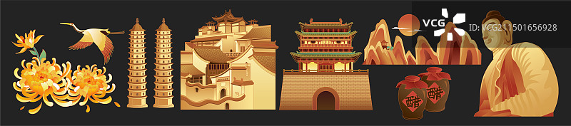 中国山西太原中国风矢量插画图片素材