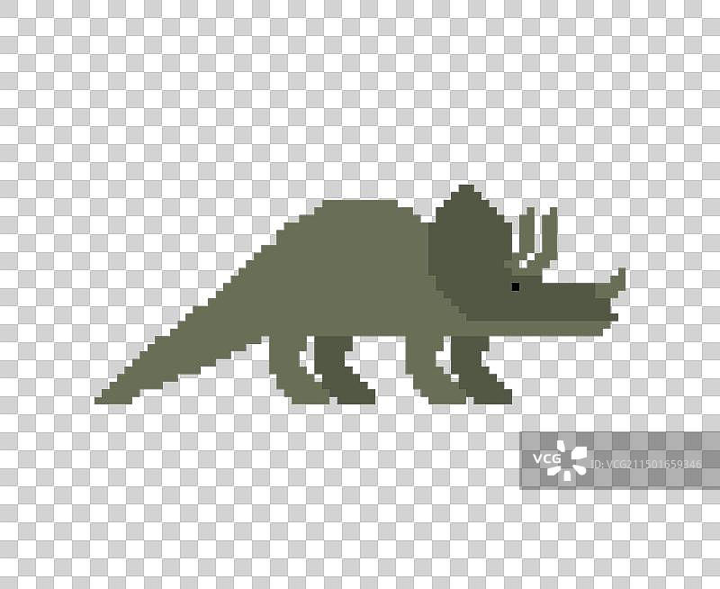 像素画三角龙：像素化的古代恐龙图片素材