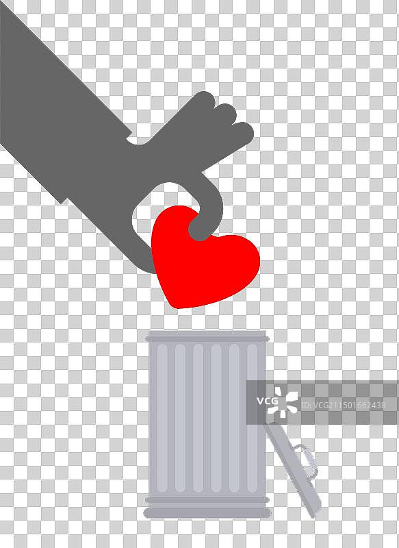 在垃圾桶中丢弃爱心，抛弃感情图片素材