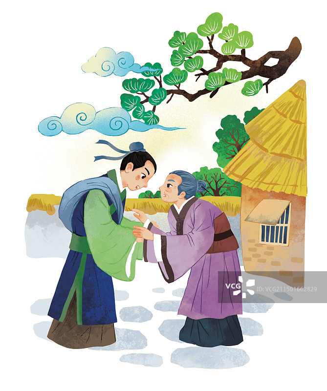 彩色卡通插画古代人物诗人古诗游子吟孟郊唐代母爱离别配图图片素材