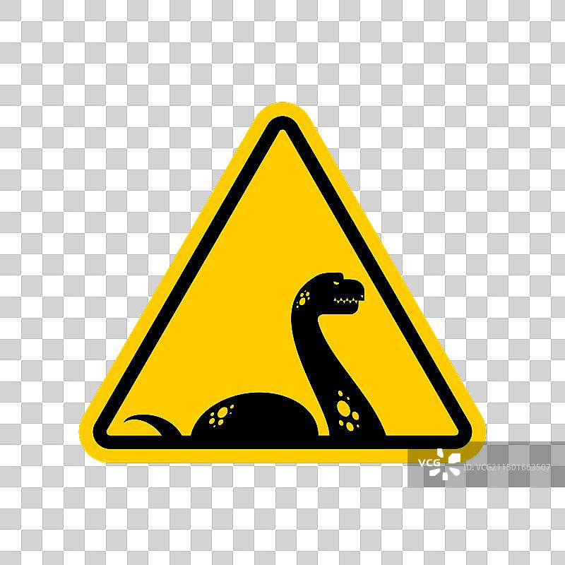 尼斯湖水怪黄色警告标志图片素材