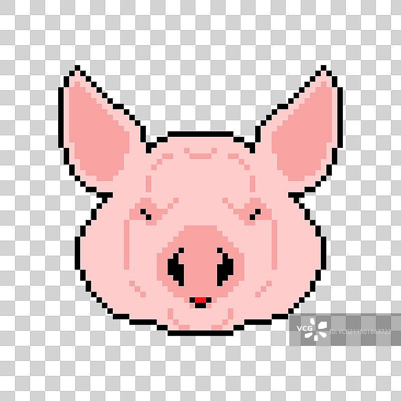 猪头像素艺术像素化小猪8位图片素材