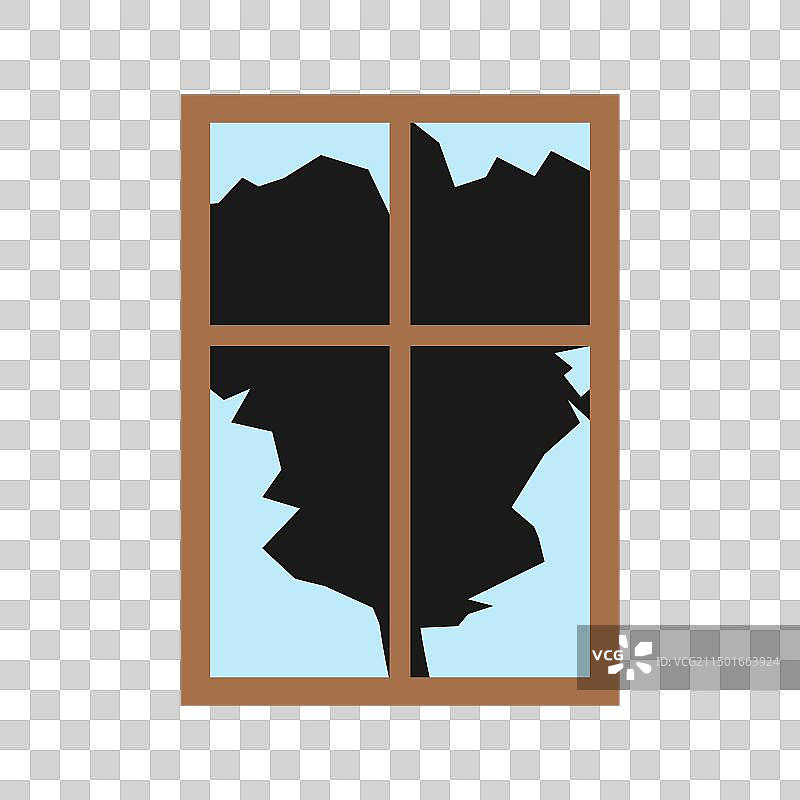 破损的窗户：独立的窗框和玻璃图片素材