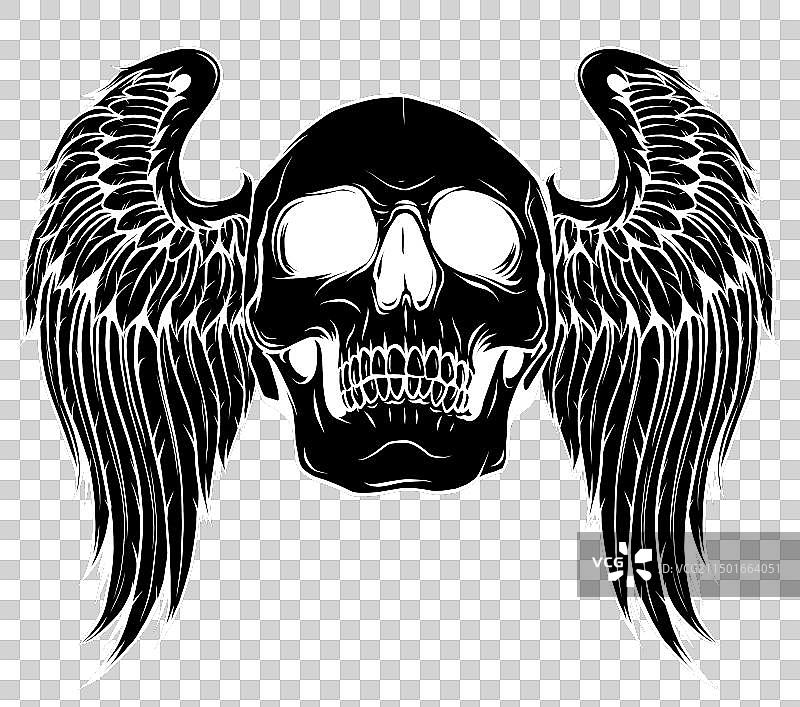 带翅膀的白色骷髅剪影图片素材