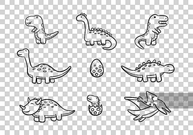 恐龙涂鸦线条艺术套装图片素材