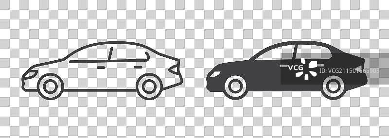 扁平风格的线条和实体轿车图标图片素材