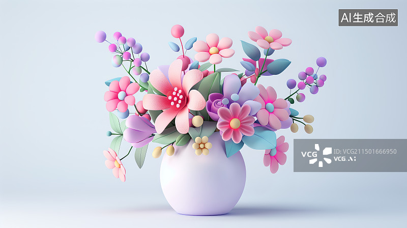 【AI数字艺术】一个插满鲜花的花瓶C4D图片素材