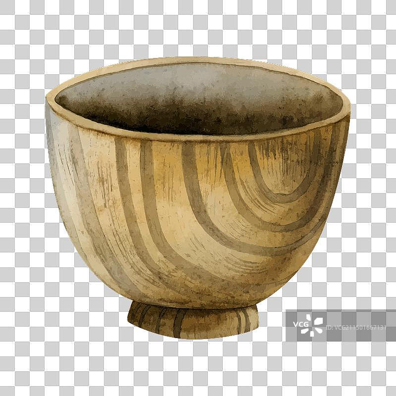 水彩乡村木碗或空盘子图片素材