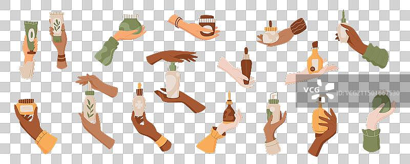 手持化妆品护肤品瓶子合集图片素材