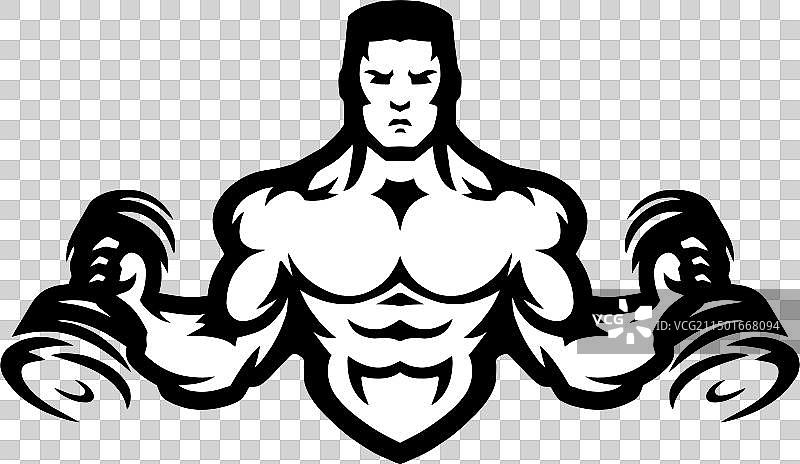 健壮的健美运动员躯干与哑铃图片素材