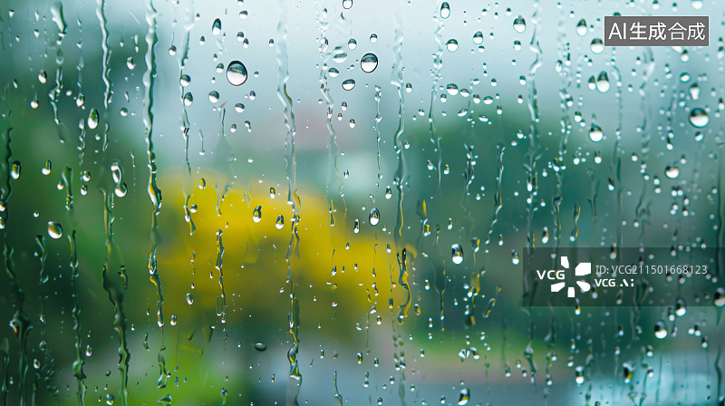 【AI数字艺术】宁静祥和的背景描绘了玻璃窗上的雨滴图片素材